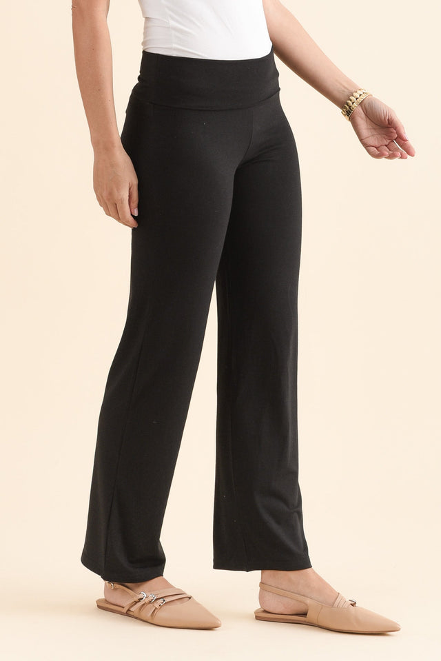 Pamela Black Bamboo Pants - Petite,Side,Brunette model,alt text|model:MJ image 3