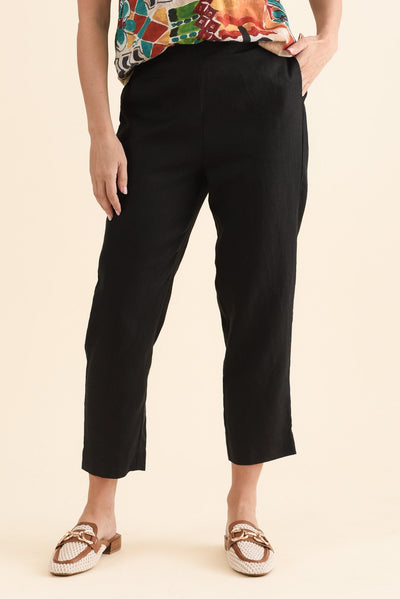 Paolo Black Linen 7/8 Pants