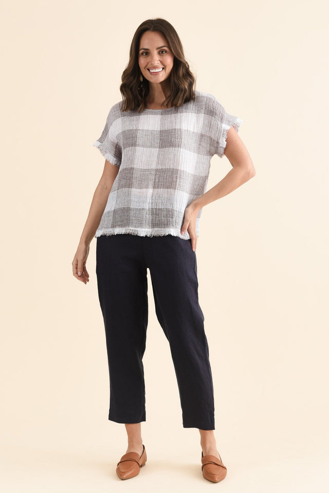 Meggie Taupe Check Linen Top image 6