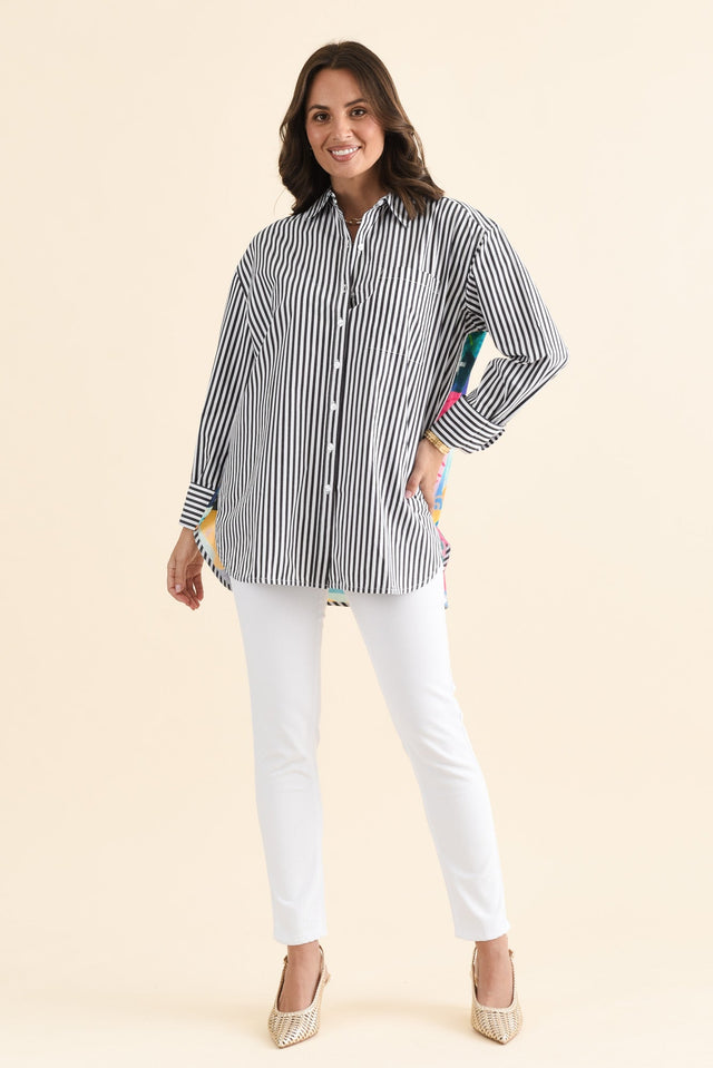 Party Navy Stripe Cotton Shirt,brunette model,alt text|model:MJ image 7