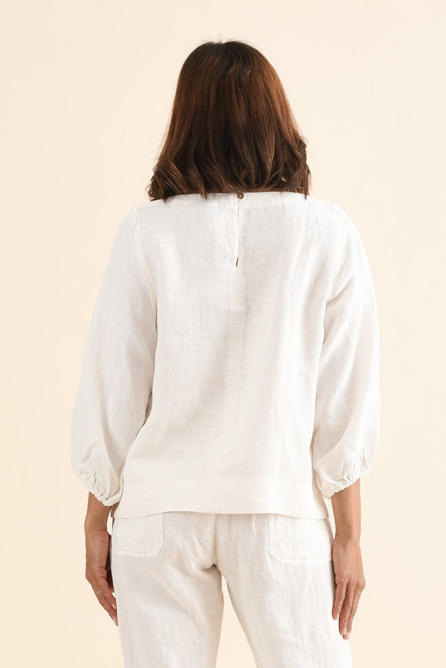 Pattison White Linen Puff Sleeve Top,Back,Brunette model,alt text|model:Cara image 4