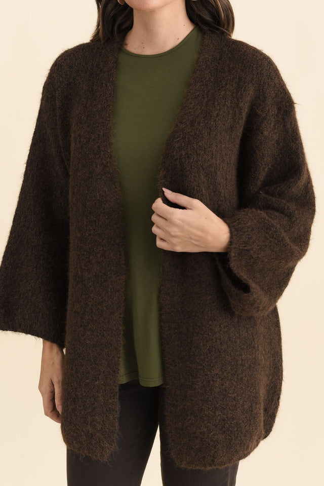 Pearson Chocolate Knit Cardigan,Brunette model,alt text|model:MJ image 6