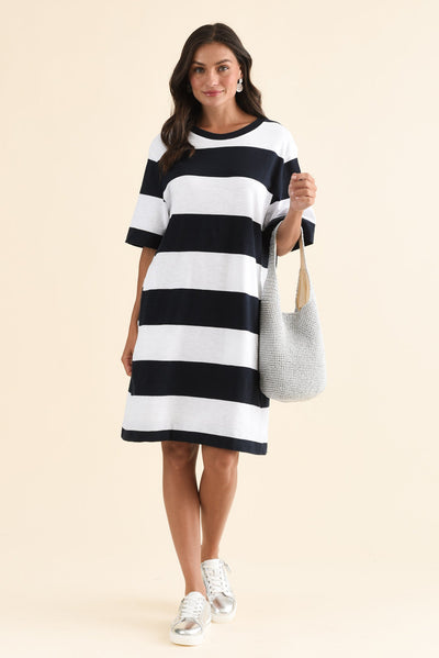 Pebble Navy Stripe Cotton T-Shirt Dress