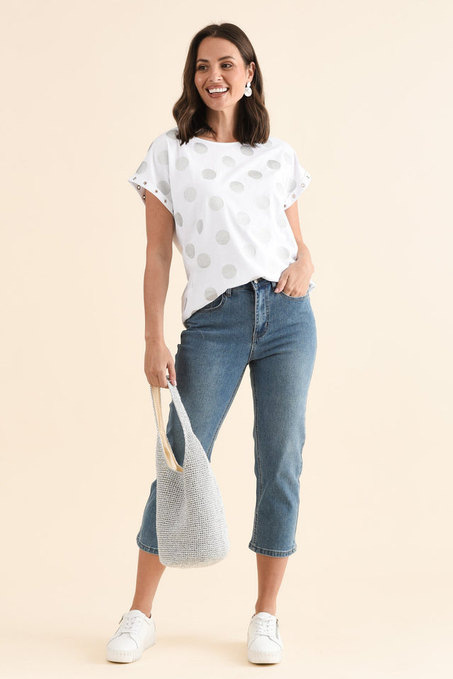 Perfect Blue Denim Cropped Jeans,Full Body,Brunette model,alt text|model:MJ image 2