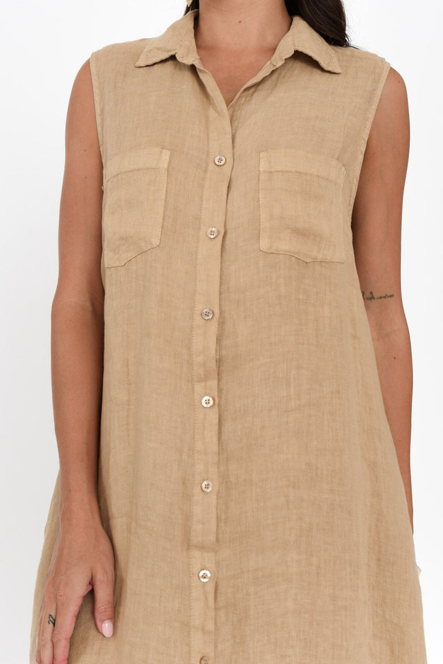Perla Mocha Linen Button Dress,Brunette model,alt text|model:Brontie image 5