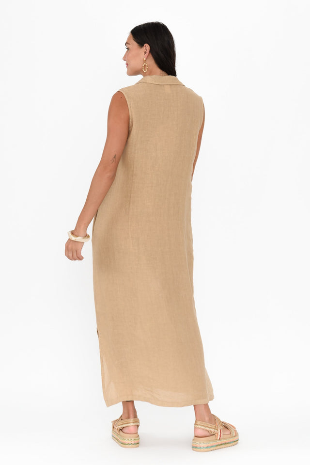 Perla Mocha Linen Button Dress,Brunette model,alt text|model:Brontie image 4