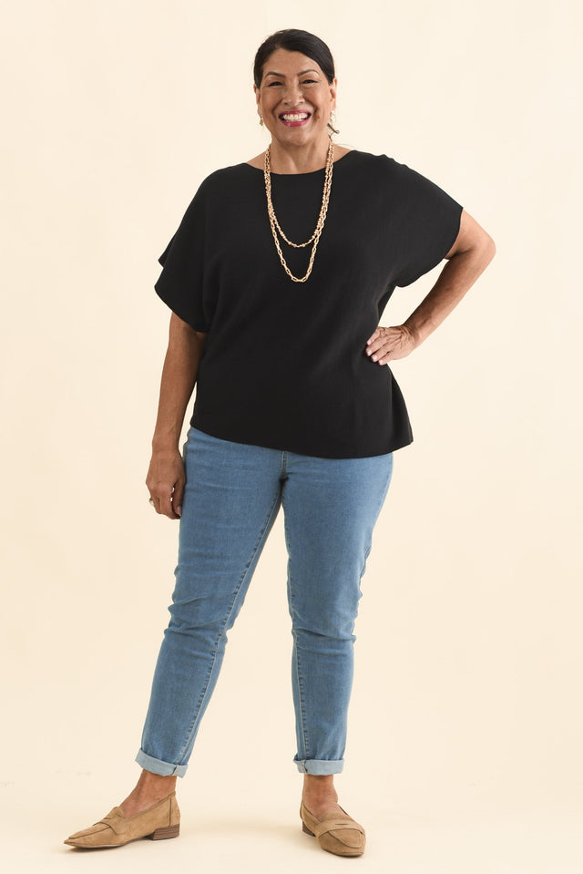 Petra Black Cotton Blend Knit Top,Brunette model,alt text|model:Pilita image 9