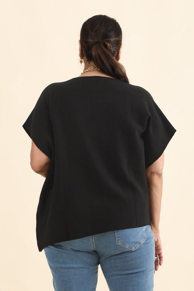 Petra Black Cotton Blend Knit Top,Brunette model,alt text|model:Pilita image 11