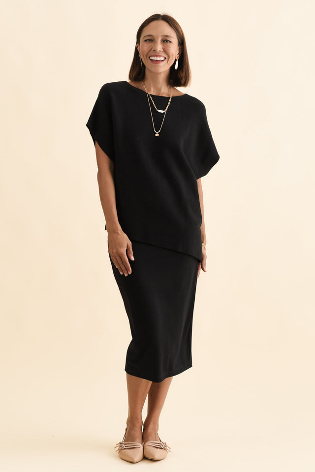 Petra Black Cotton Blend Knit Top,Brunette model,alt text|model:Cara image 7