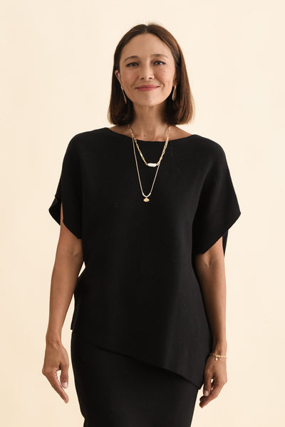 Petra Black Cotton Blend Knit Top