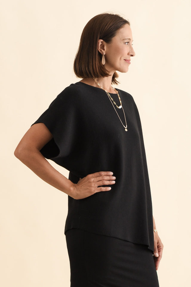 Petra Black Cotton Blend Knit Top,Brunette model,alt text|model:Cara image 4