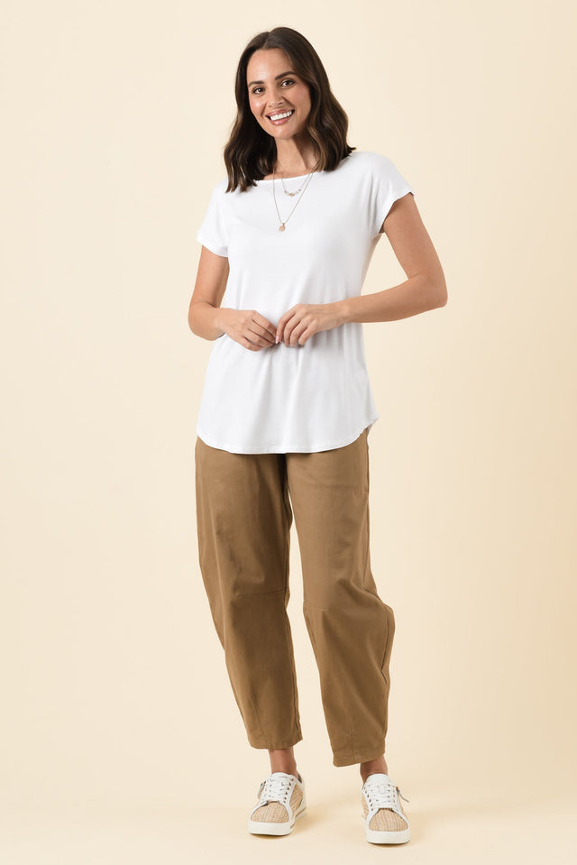 Pia White Bamboo Boatneck Tee,Brunette model,alt text|model:MJ image 6