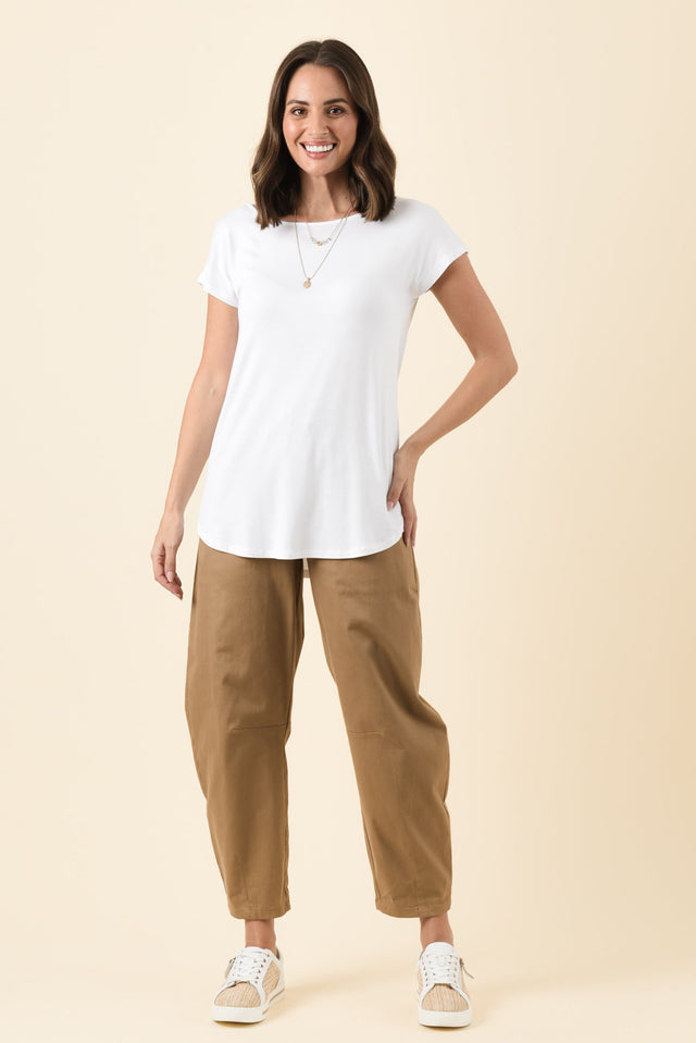 Pia White Bamboo Boatneck Tee,Brunette model,alt text|model:MJ