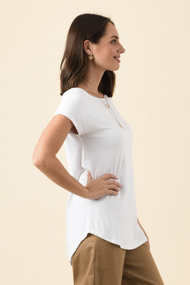 Pia White Bamboo Boatneck Tee,Brunette model,alt text|model:MJ image 3