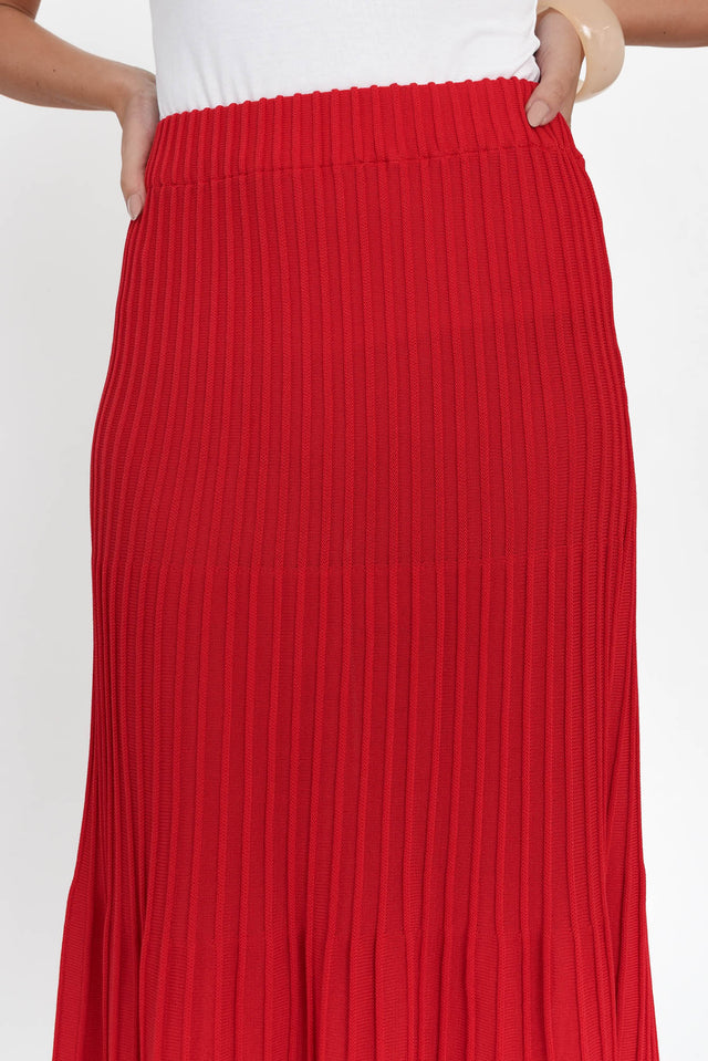 Pimm Red Knit Skirt,Brunette model,alt text|model:MJ image 4