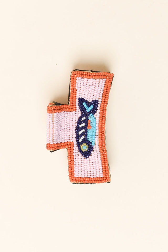 Pink Sardines Beaded Claw Clip