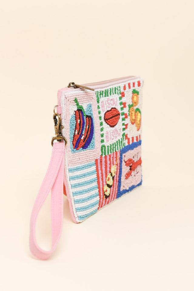 Pink Tile Beaded Clutch