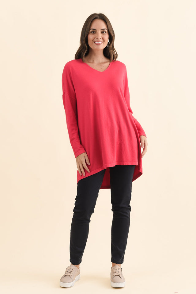 Piper Berry V Neck Knit Jumper,Brunette model,alt text|model:MJ image 8