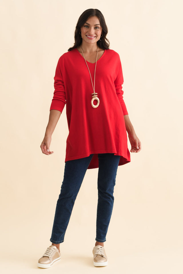 Piper Red V Neck Knit Jumper,Brunette model,alt text|model:Brontie image 8