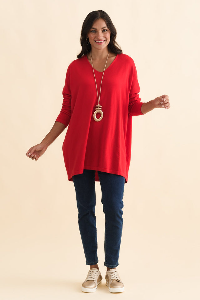 Piper Red V Neck Knit Jumper,Brunette model,alt text|model:Brontie image 4