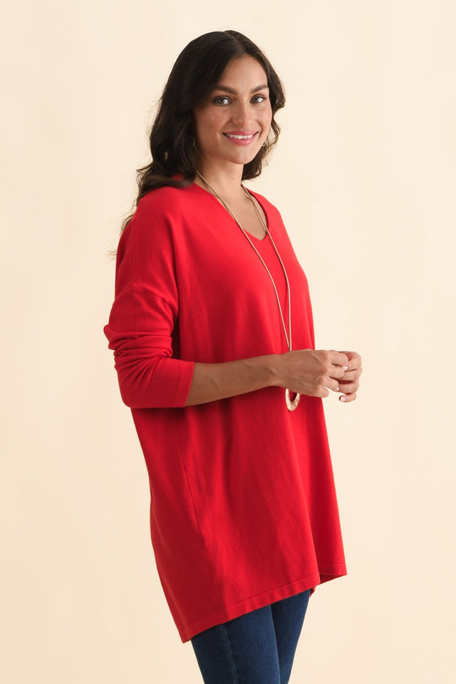 Piper Red V Neck Knit Jumper,Brunette model,alt text|model:Brontie image 5