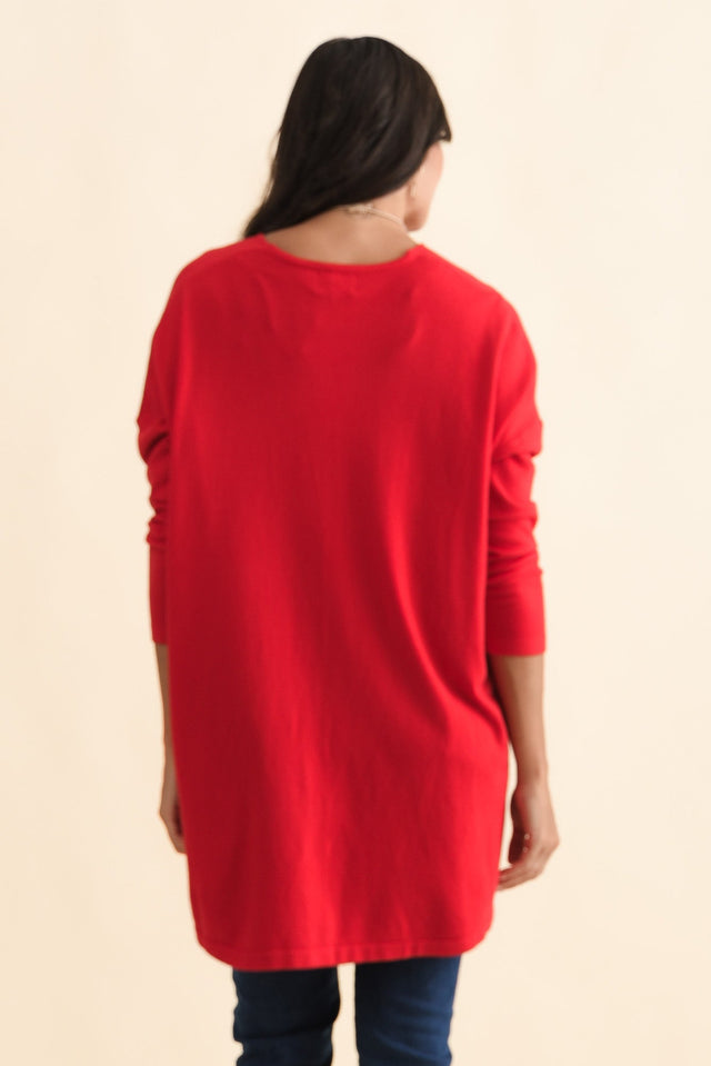 Piper Red V Neck Knit Jumper,Brunette model,alt text|model:Brontie image 6