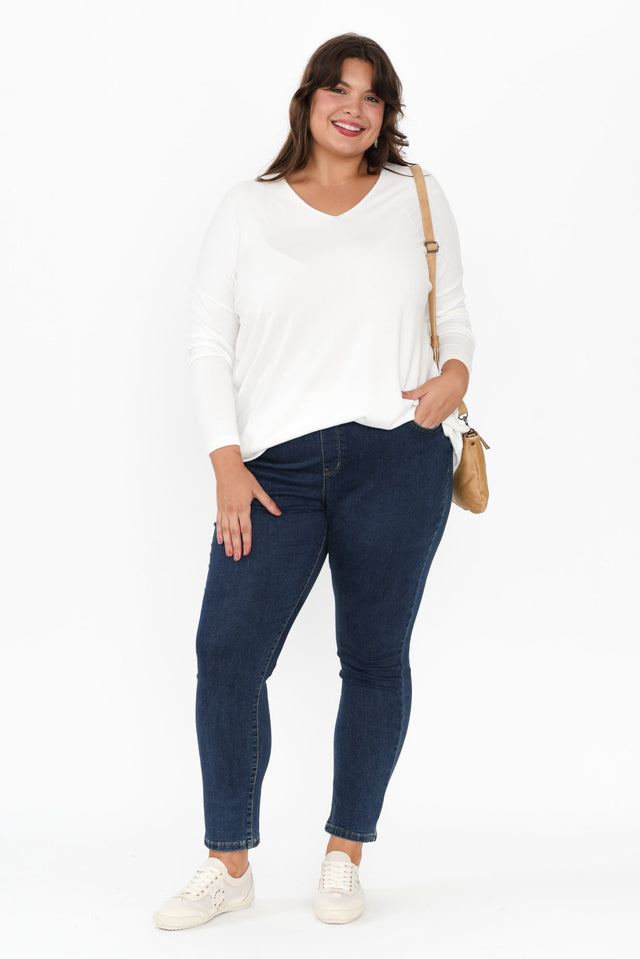 Piper White V Neck Knit Jumper,Brunette model,alt text|model:Gabby image 14