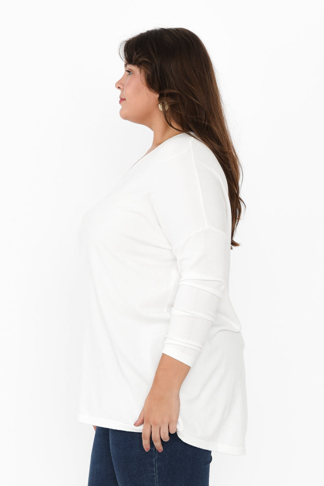 Piper White V Neck Knit Jumper,Brunette model,alt text|model:Gabby image 15