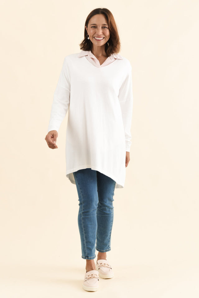 Piper White V Neck Knit Jumper,Full Body,Brunette model,alt text|model:Cara image 8