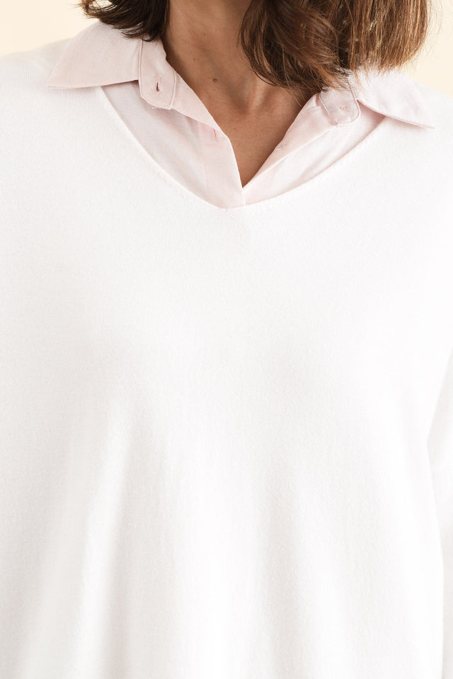 Piper White V Neck Knit Jumper,Detail,Brunette model,alt text|model:Cara image 7