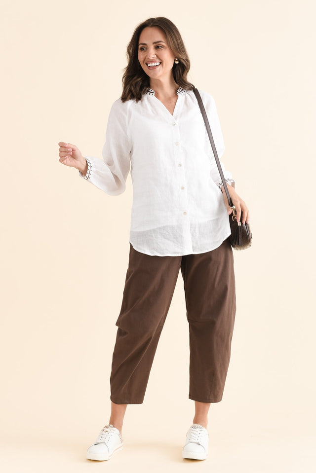 Pixie White Cotton Embroidered Blouse,Full Body,Brunette model,alt text|model:MJ