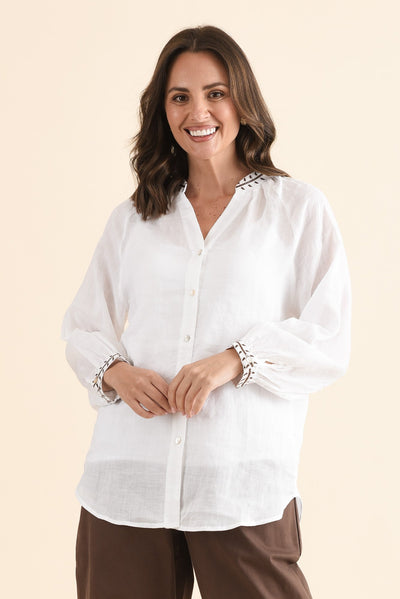 Pixie White Cotton Embroidered Blouse