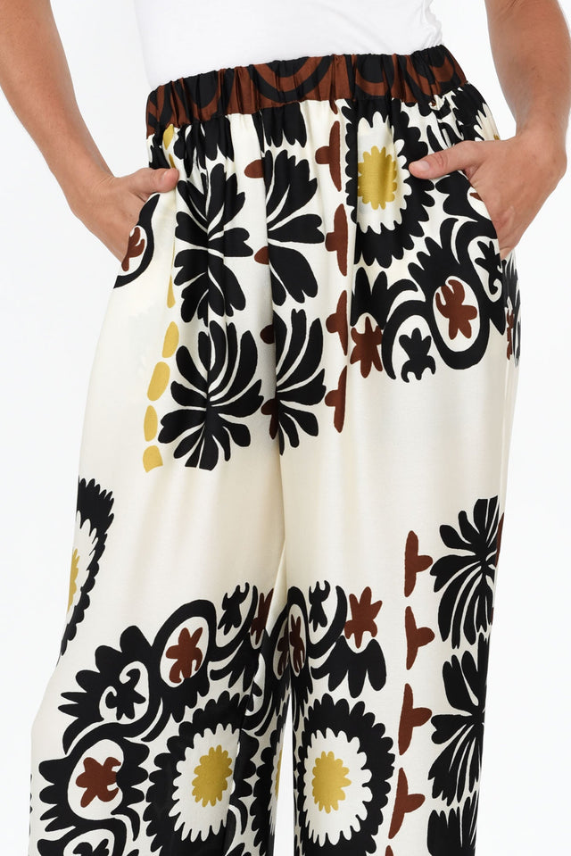 Plato Cream Abstract Wide Leg Pants,Brunette model,alt text|model:Johanna image 6