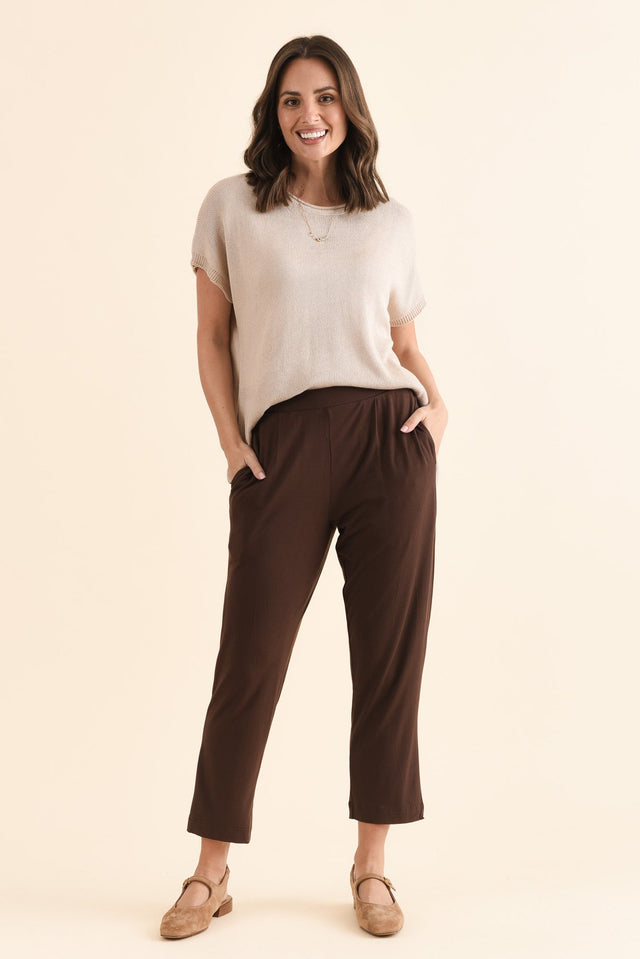 Polaris Chocolate Bamboo Cropped Pants,Full Body,Brunette model,alt text|model:MJ image 2