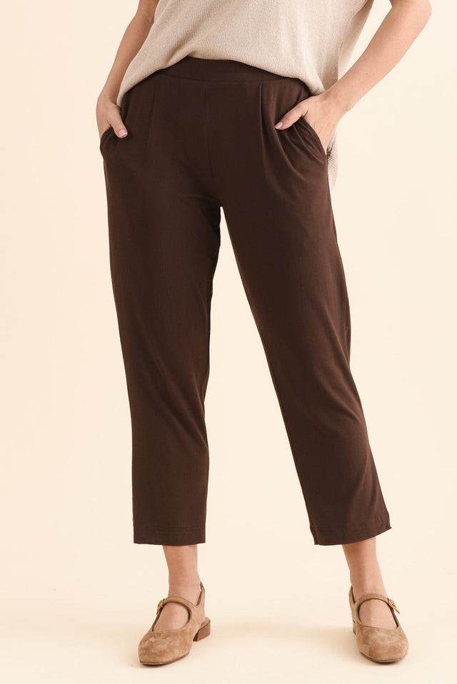 Polaris Chocolate Bamboo Cropped Pants,Front,Brunette model,alt text|model:MJ image 1