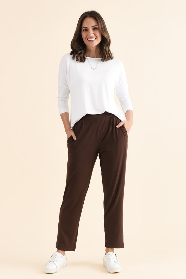 Polaris Chocolate Bamboo Pants,Full Body,Brunette model,alt text|model:MJ image 2