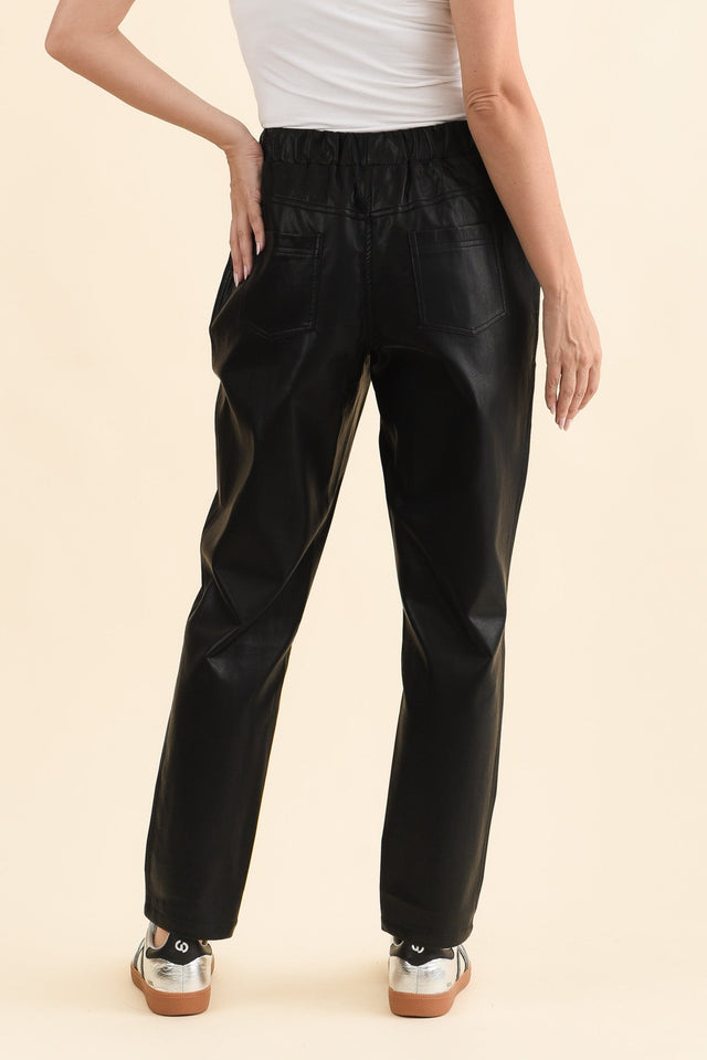 Poppy Black Faux Leather Pants,Brunette model,alt text|model:MJ image 5