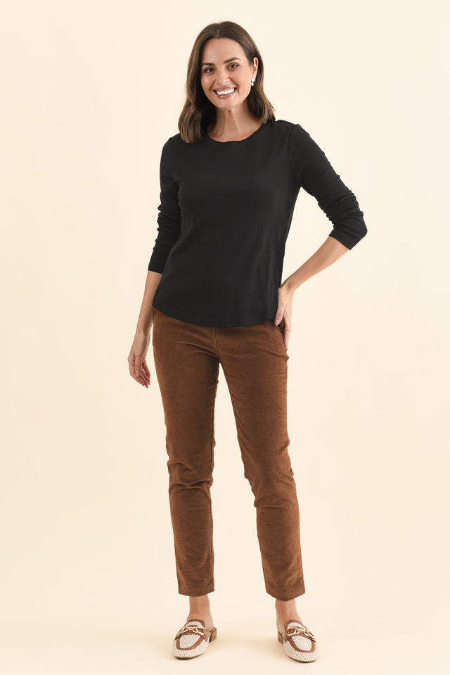 Porter Black Cotton Long Sleeve Top,Brunette model,alt text|model:MJ image 7