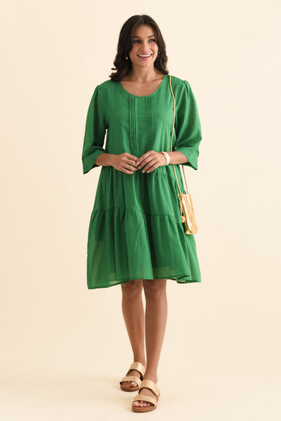 Portia Green Cotton Asymmetrical Dress