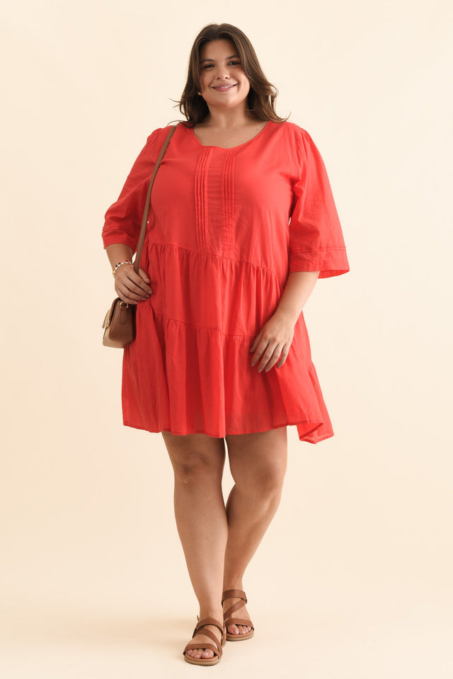 Portia Red Cotton Asymmetrical Dress,Brunette model,plus-size,curve-dresses,plus-size-sleeved-dresses,plus-size-midi-dresses,plus-size-cotton-dresses,plus-size-summer-dresses,alt text|model:Gabby image 9