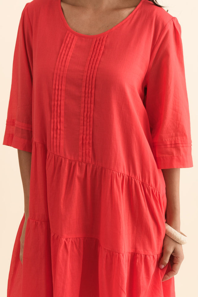 Portia Red Cotton Asymmetrical Dress,Brunette model,alt text|model:Brontie image 7