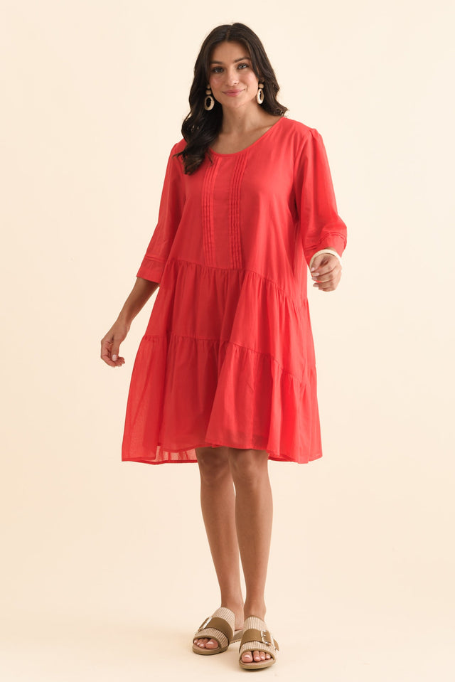Portia Red Cotton Asymmetrical Dress,Brunette model,alt text|model:Brontie image 8