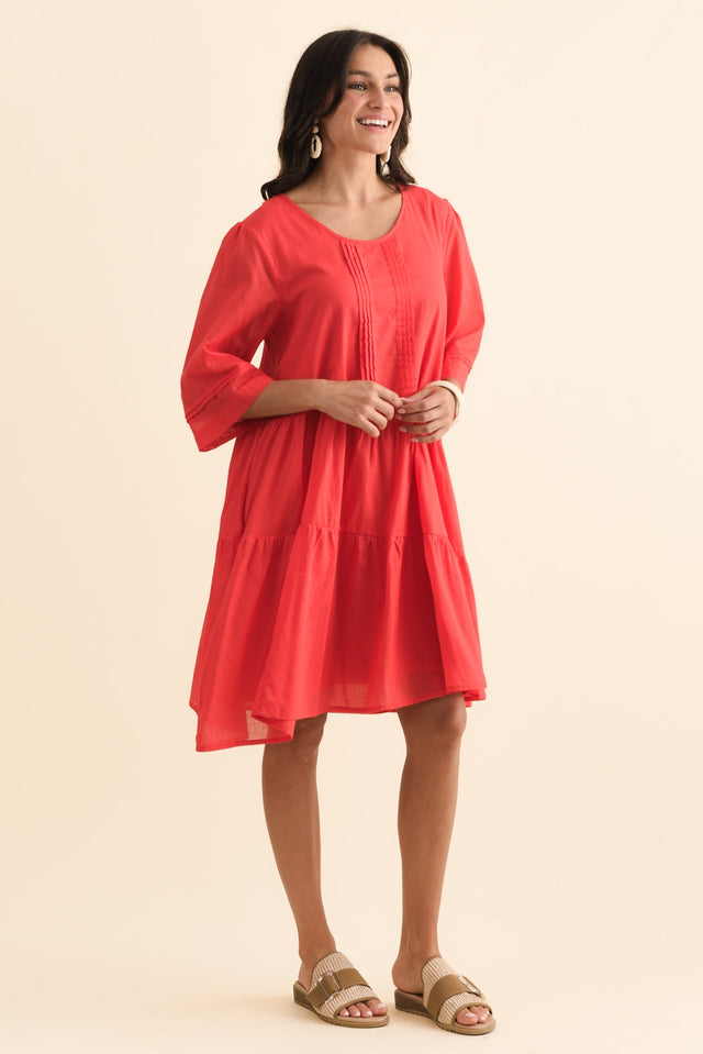 Portia Red Cotton Asymmetrical Dress,Brunette model,alt text|model:Brontie image 5