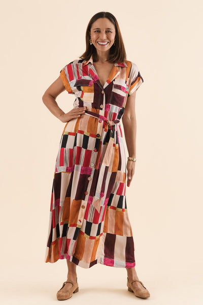 Portia Red Geo Tie Dress
