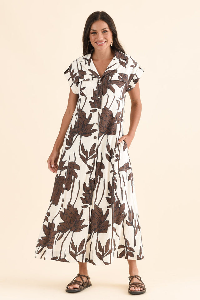 Portman Chocolate Floral Tie Dress,Full Body,Brunette model,alt text|model:Brontie