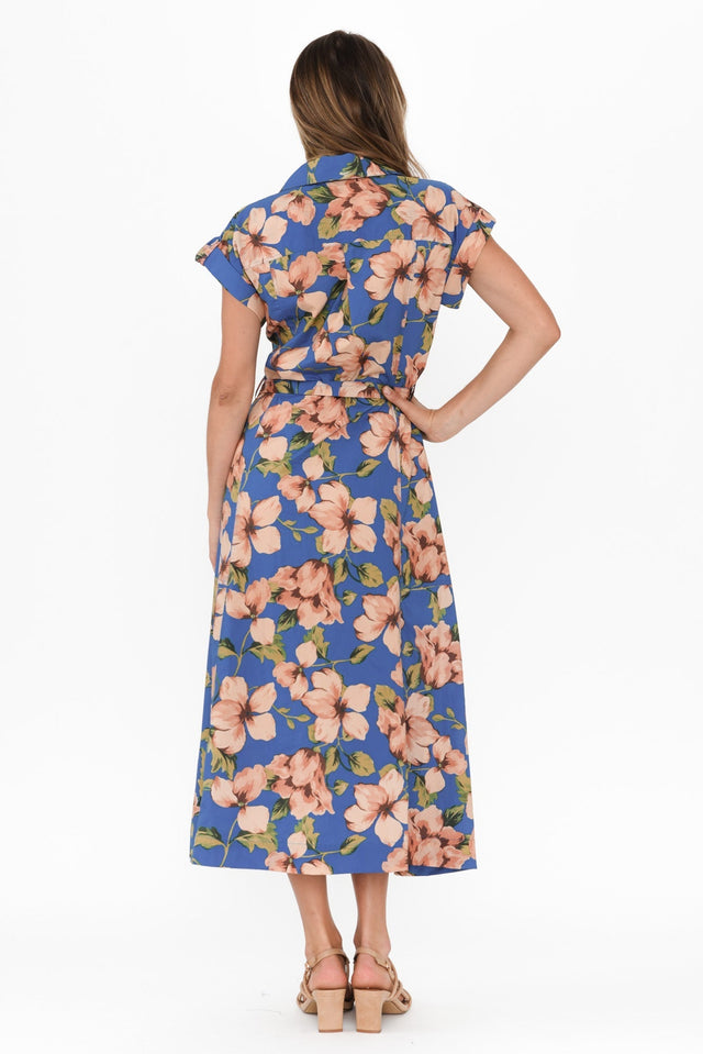 Porto Blue Floral Cotton Tie Dress,Brunette model,alt text|model:Johanna image 5