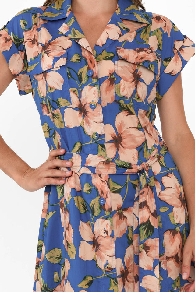 Porto Blue Floral Cotton Tie Dress,Brunette model,alt text|model:Johanna image 6