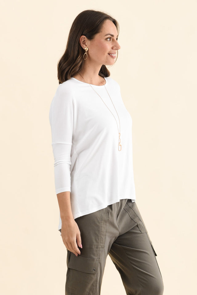 Prado White Batwing Top,Side,Brunette model,alt text|model:MJ image 4