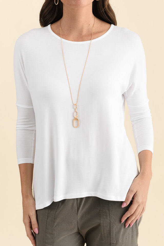 Prado White Batwing Top,Detail,Brunette model,alt text|model:MJ image 6