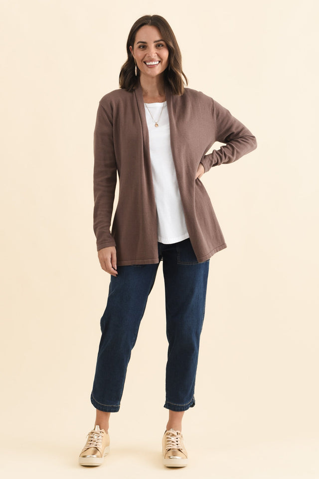 Primrose Chocolate Cotton Drape Cardigan,Brunette model,alt text|model:MJ image 8